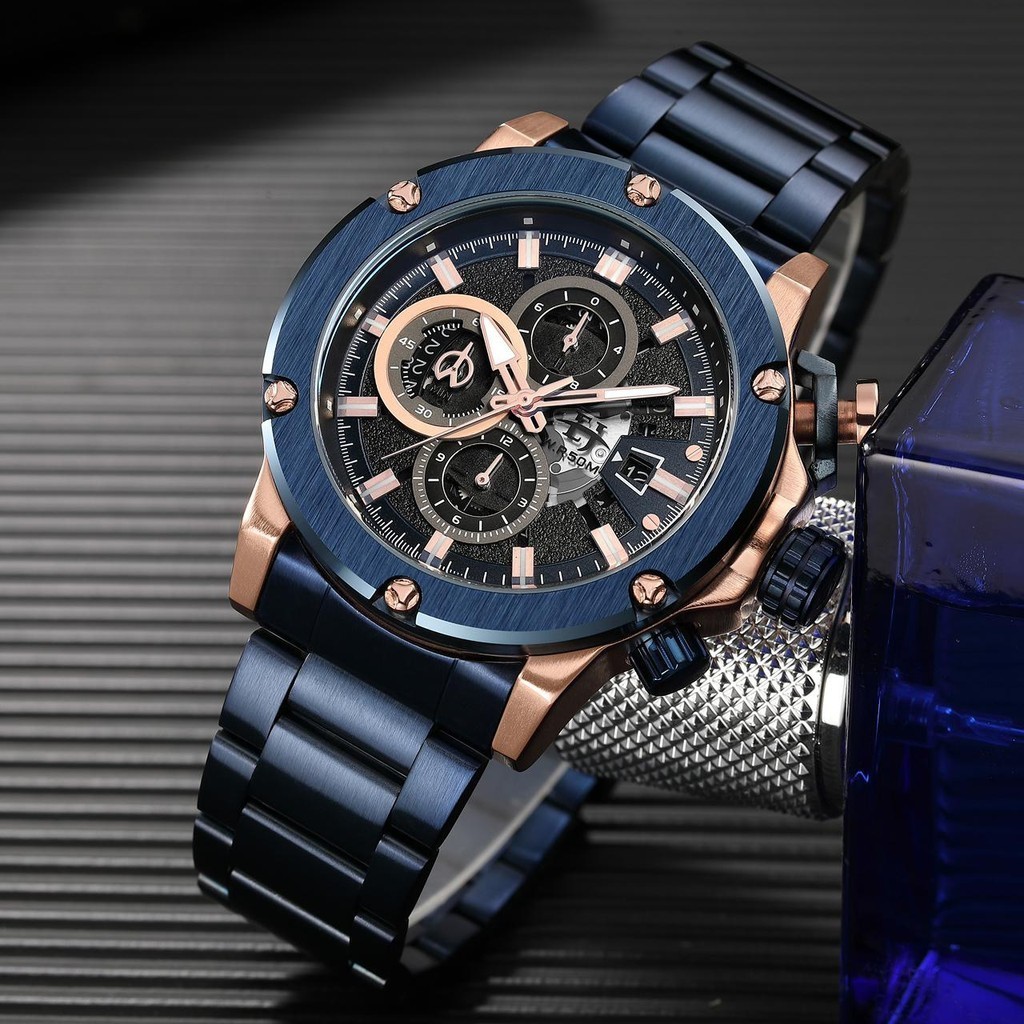 jam tangan  Evans Jayden Jam Tangan Pria 9616 Rantai Kaca Sapphire Chrono 5 ATM