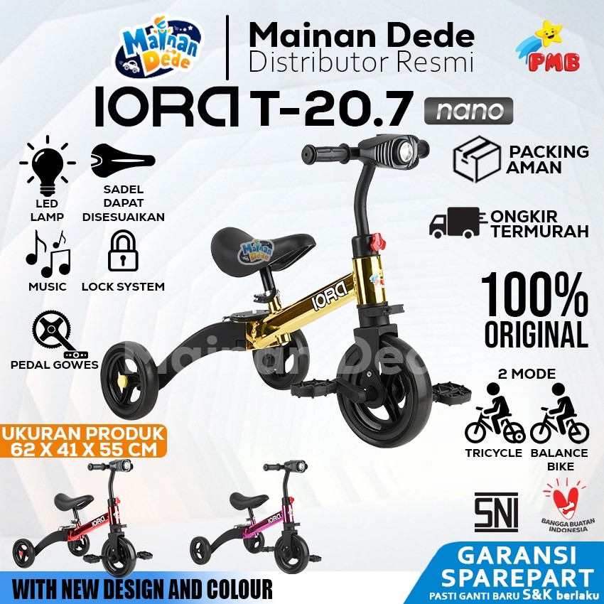 Sepeda Anak Tiga Roda 3 in 1 PMB IORA T20-7 Balance Bike Push Bike Sepeda Keseimbangan Balance Bike 