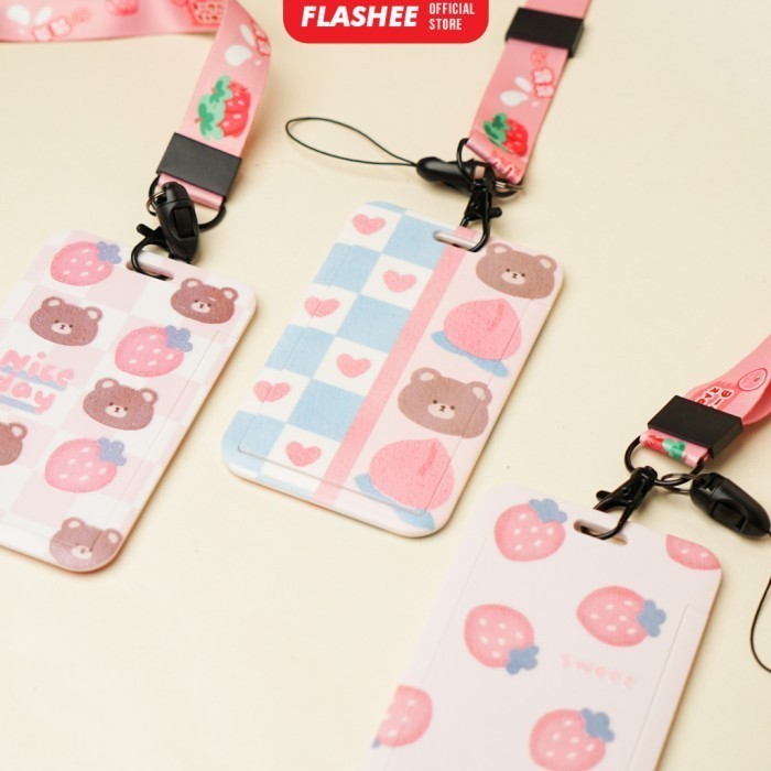 

Name Tag Motif Lucu Korea Bear ID Card Tali Premium Bahan Tebal