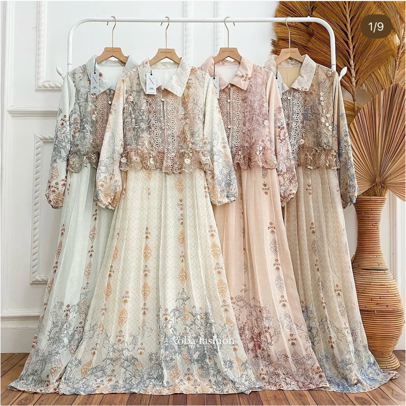 GAMIS LEBARAN CERUTI BABYDOLL DRESS BRUKAT RAMADHAN IDUL FITRI SET DENGAN HIJAB SET KERUDUNG MURAH G