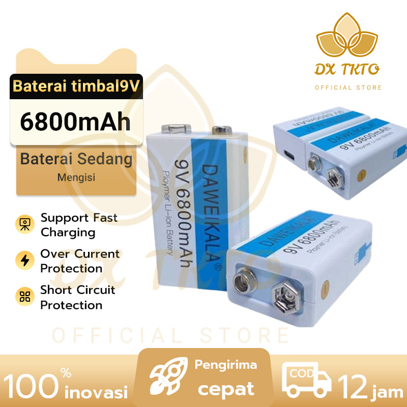 Baterai Cas Isi Ulang 9V Rechargeable Li-ion USB Type-C 6800 mAh D 9V / baterai 9v rechargeable volt