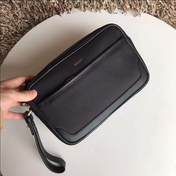 promo ✨ -TAS PRIA BALLY CALIROS CLUTCH BAG LIST RED AND BLACK COLOUR HANDBAG - Hitam