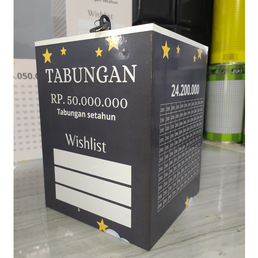 Celengan Target Jumbo Besar + Kunci Celengan Target 30Juta 50Juta 100Juta Setahun Celengan kayu