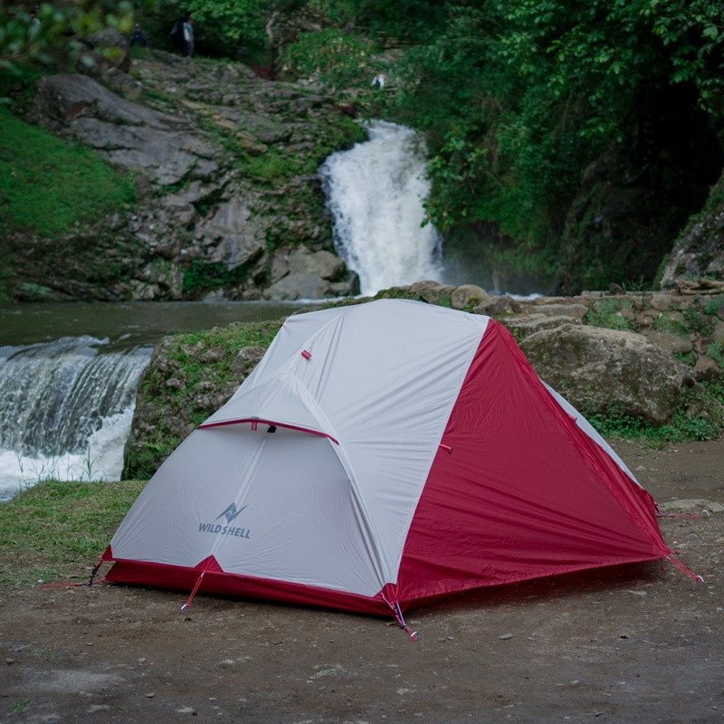 TENDA CAMPING  2 ORANG DEWASA TENT WILDSHELL SEMBALUN PRO MERAH PUTIH