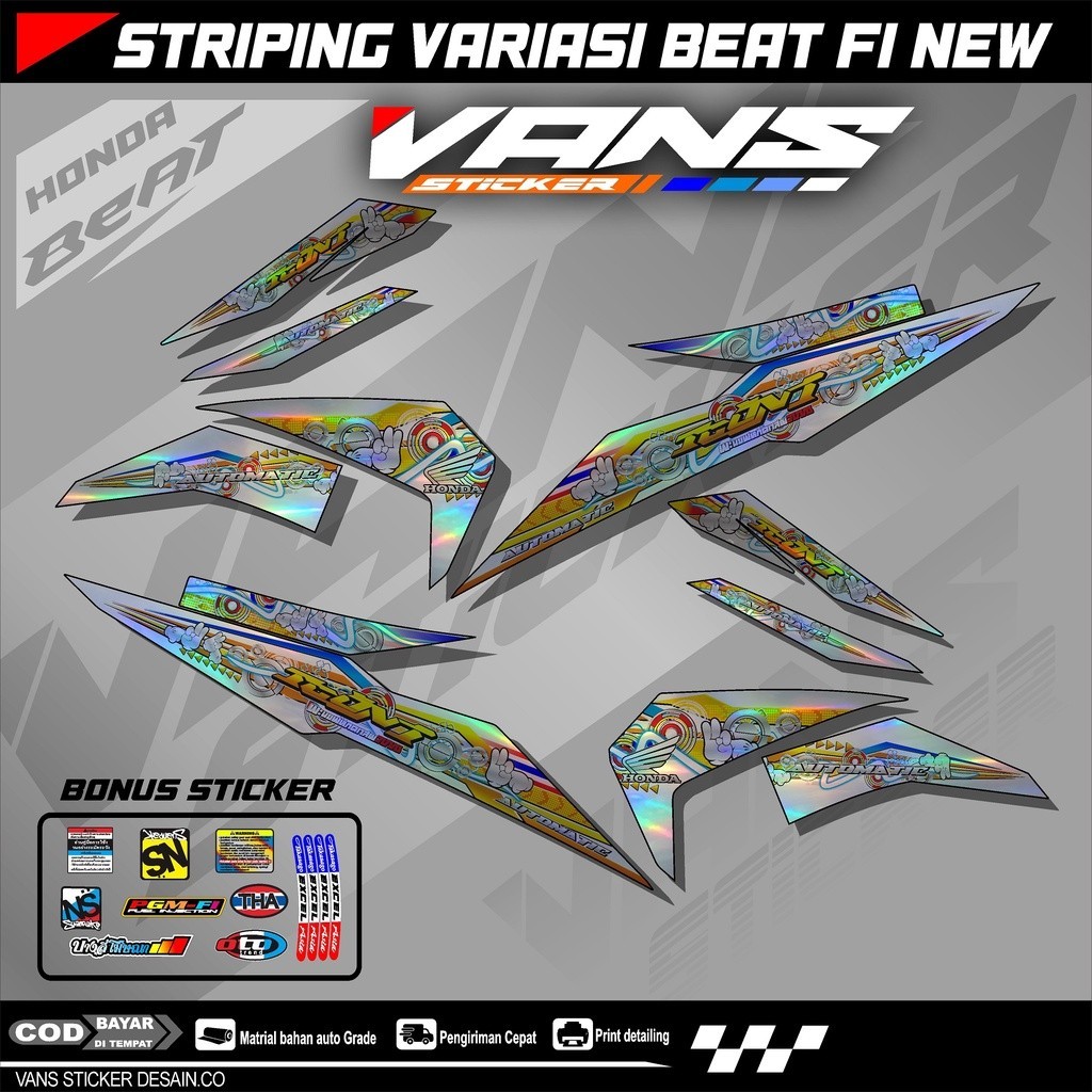 Striping Beat Fi Esp,beat street,Beat Fi New  2017 2018 2019 2020  bahan hologram pelangi,chrome-Sti