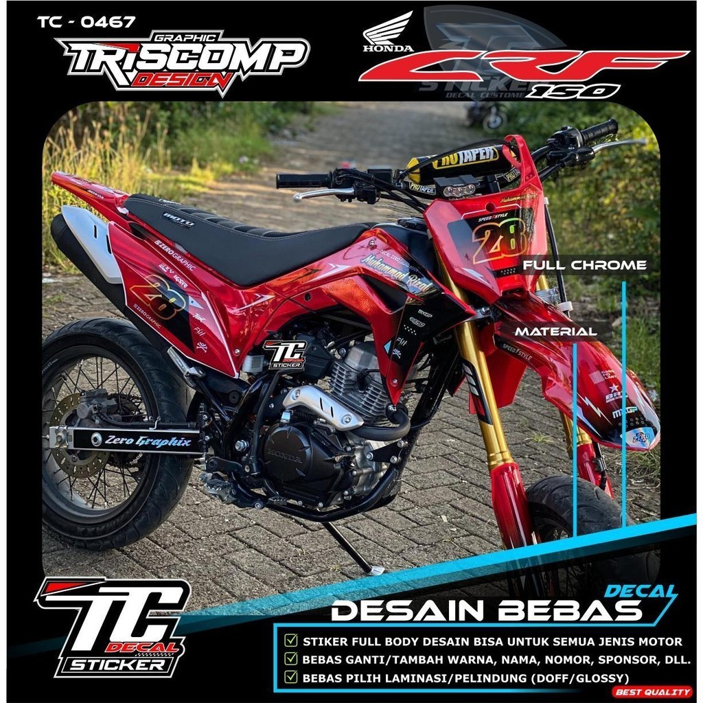 Decal CRF Merah chrome merona List FullBody Sticker decal CRF 150L Bahan Chrome Motif Merah Candy cu