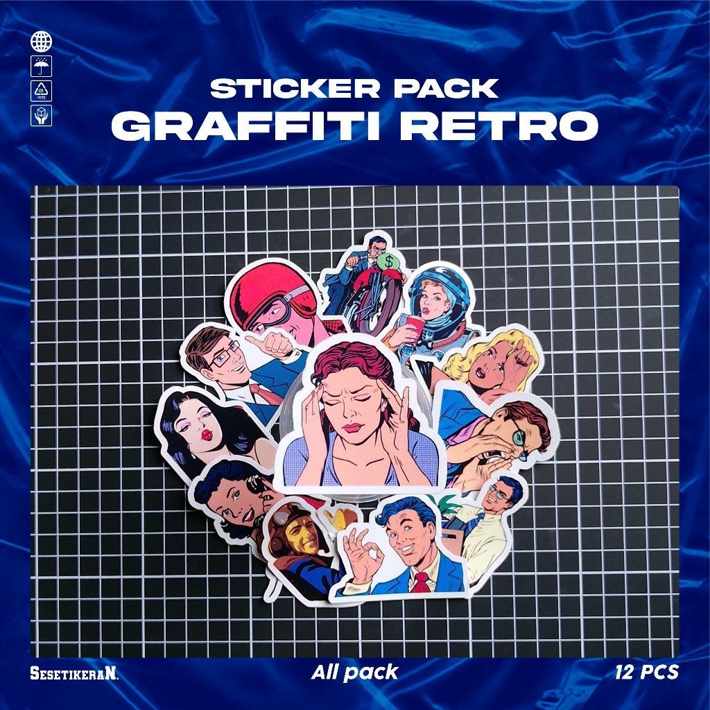 

COD✨ Sesetikeran Stiker Pack Kartun Grafiti Style Retro Keren Untuk Koper Laptop Skateboard