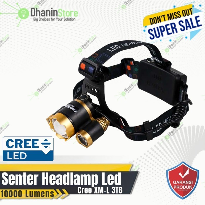 Lampu Senter Led Kepala Headlamp Flashlight Cas Rechargeable Cree XML 3T6 10000 Lumens Tahan Lama Su