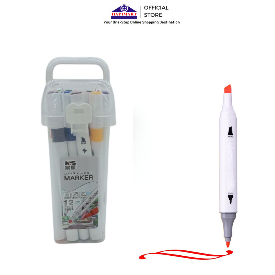 

Pena Cat Air Isi 12 Warna 2 Sisi /Spidol Dual Side Fine Art Brush Art Marker Permanent Marker Pen