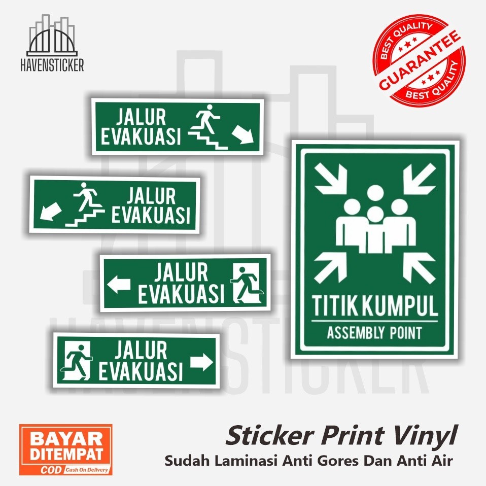 

stiker sign jalur evakuasi sticker vinyl print titik kumpul rambu jalur evakuasi sudah laminasi