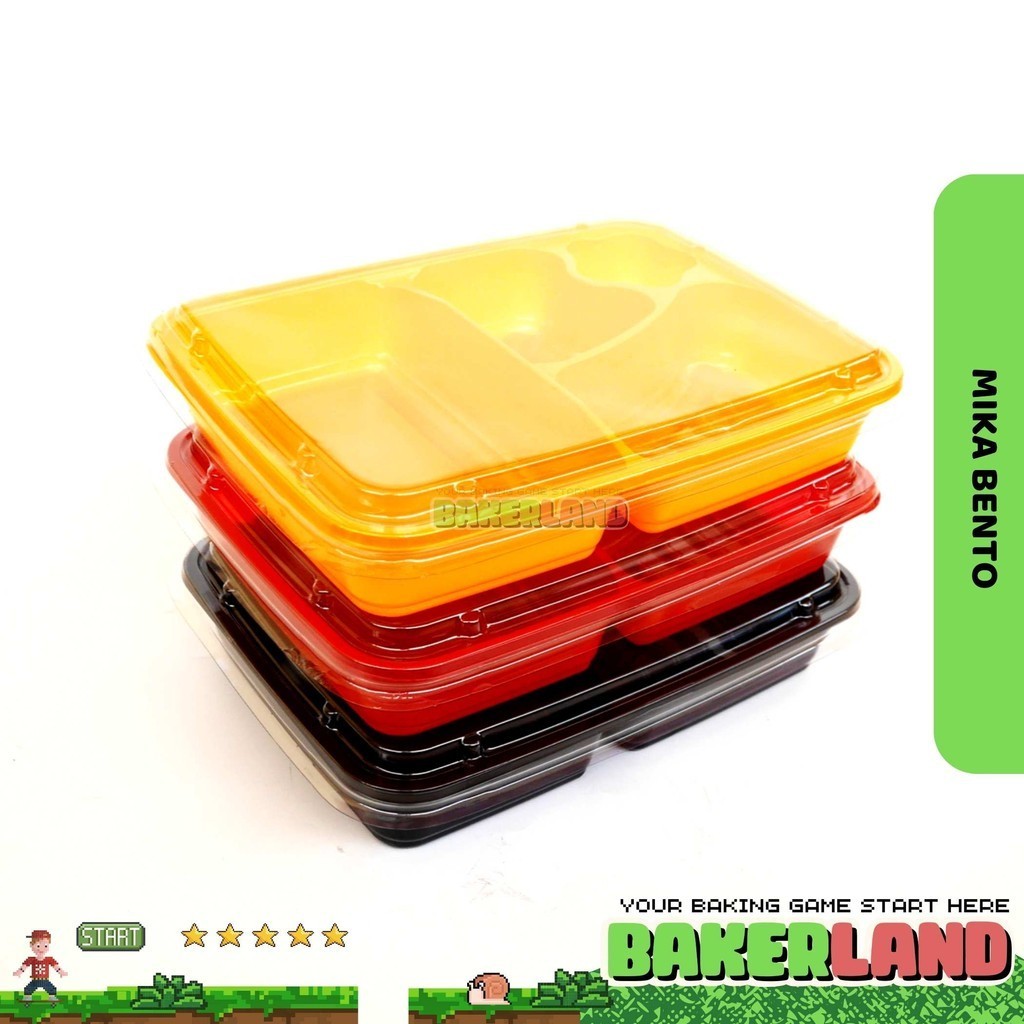 Mika Bento / Mika Bento sekat 4 / Tray Bento / Kotak Makan / Wadah Makan Plastik / Kemasan Makanan