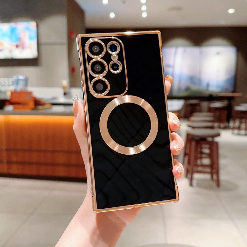 ま Magnetic Wireless Charge Case For Samsung S23 S22 S21 Ultra Plus S21 S20 FE Square Plating Casetif