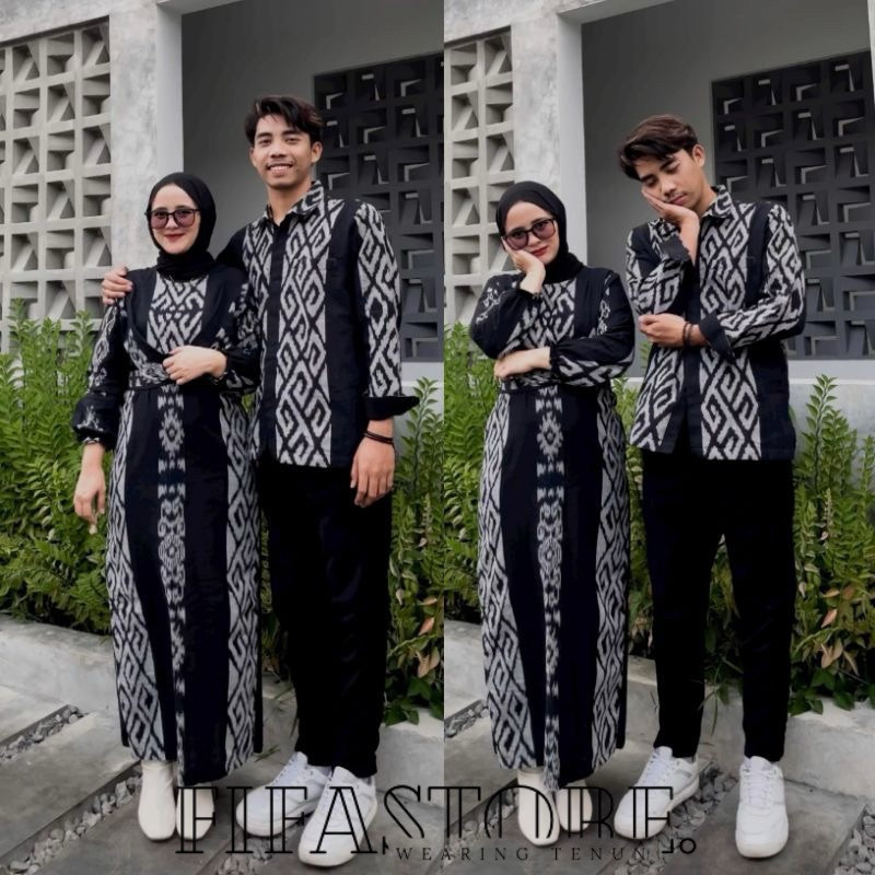 Set couple raisa ethnic, baju couple kondangan, dress raisa tenun troso
