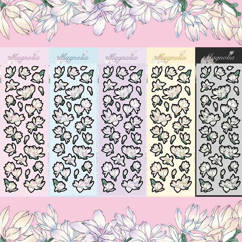 

✨COD Stiker Laser Bunga Magnolia Stiker Gemerlap Mode Korea Stiker Dekorasi Kartu Album-GS