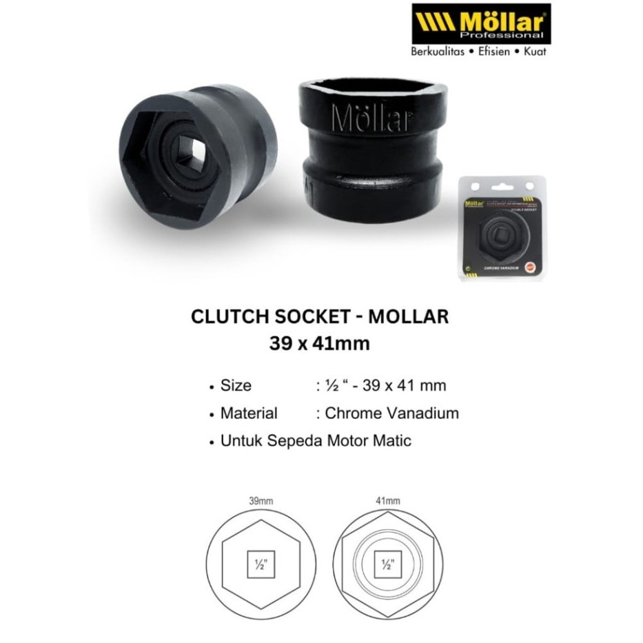 MOLLAR Clutch Socket 39x41 Kunci Double Sock Kopling Motor Matic Mata Shock 39 x 41