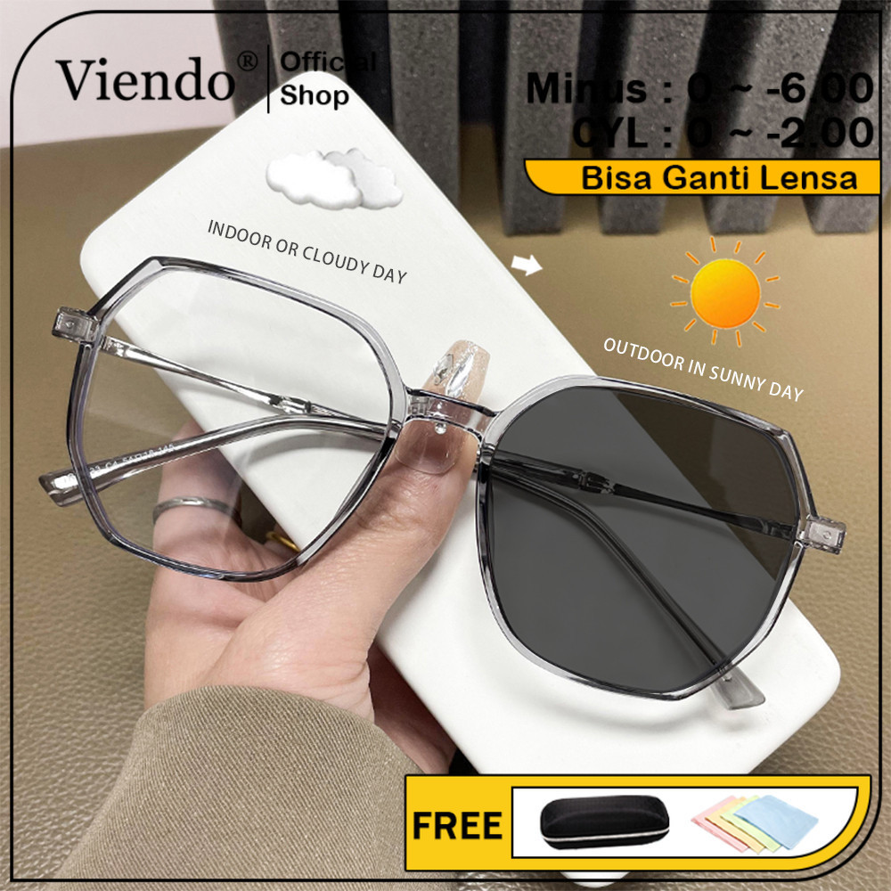 Viendo Kacamata Photocromic Minus Silinder Pria Wanita Frame Anti Radiasi Blueray Kaca Mata Optik
