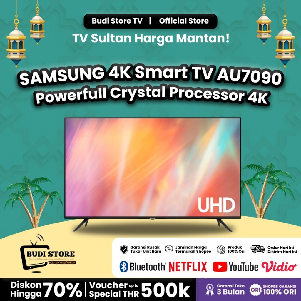 SAMSUNG 4K Smart 50 INCH TV 50AU7090 UHD Crystal Processor 4K Q-Symphony - Budi Store Official