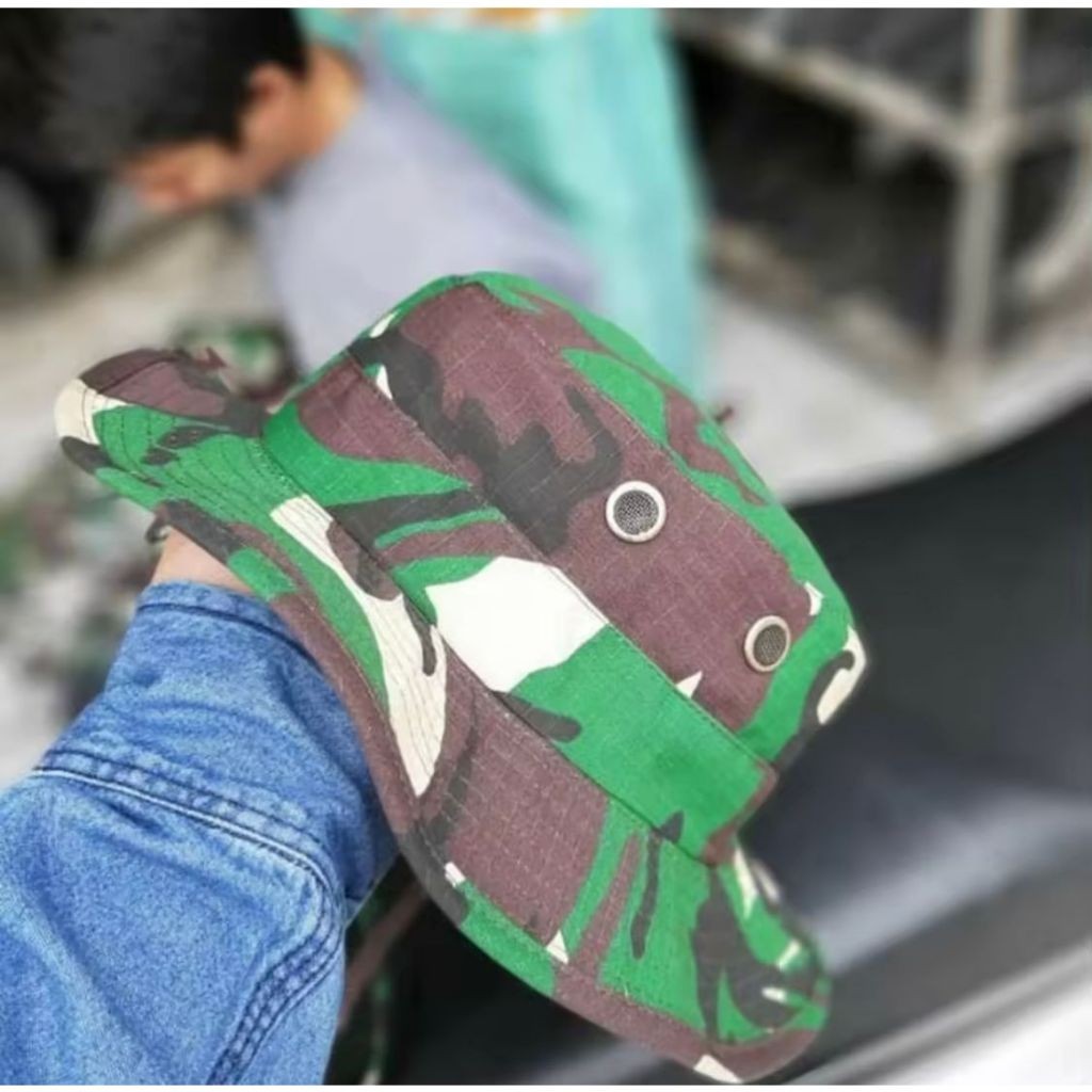 Topi Rimba Jatah Pembagian TNI/topi daun lebar/bucket hat/topi loreng tni