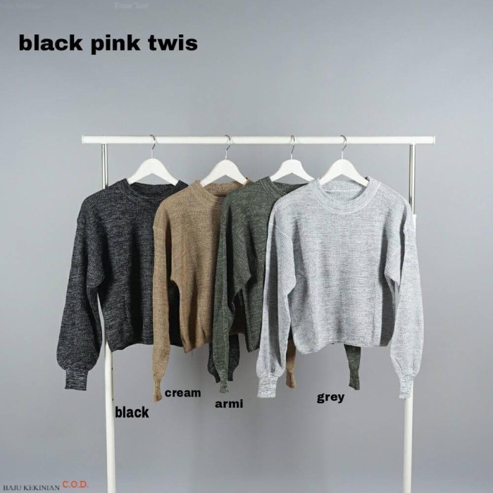 Baju Black pink twis2 RO Blouse Wanita rajut varian warna Kekinian