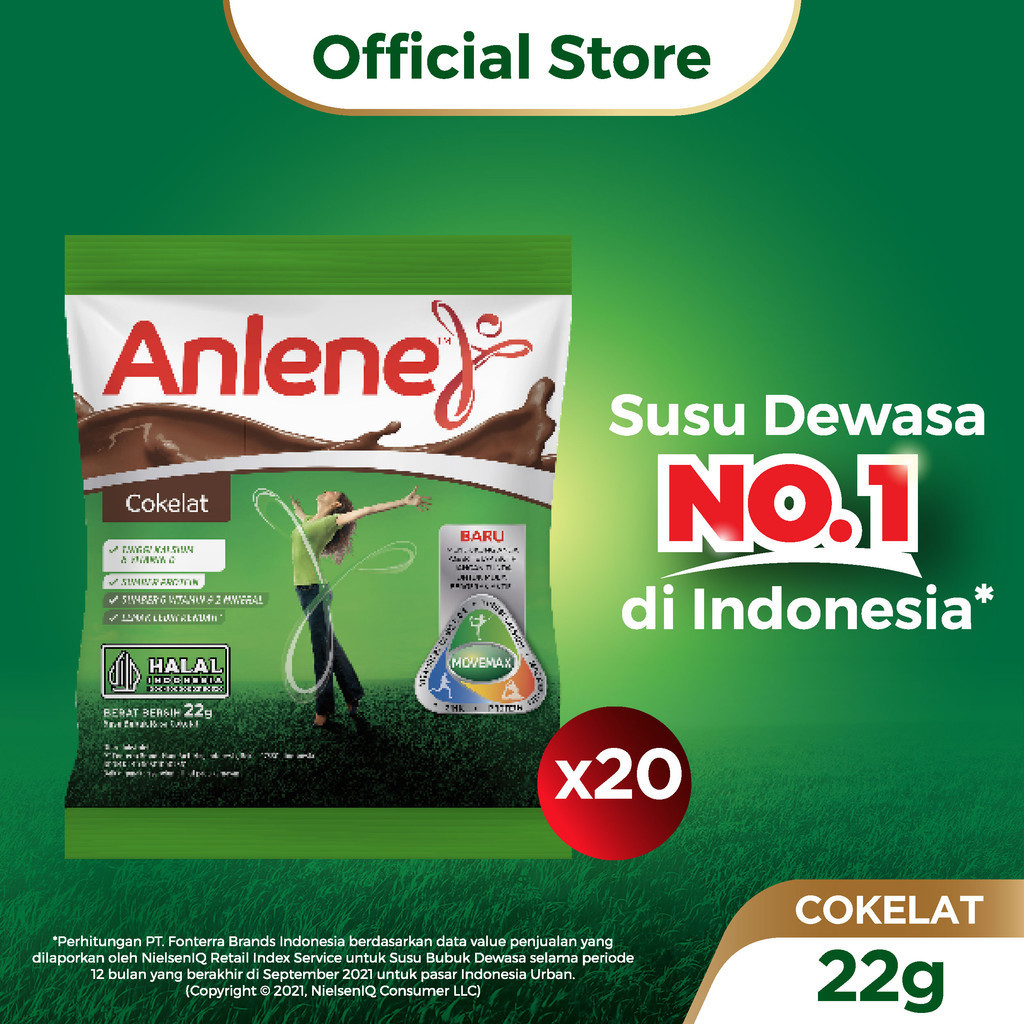 

Anlene Susu Bubuk Dewasa Cokelat 20 x 22g Sachet - Nutrisi Tinggi Kalsium Untuk Tulang, Sendi, dan Otot