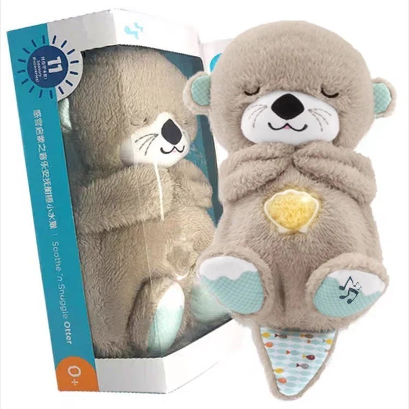 Breathing Otter Baby Sleep and Playmate Otter Musical Stuffed Plush Toy with Light Sound Newborn Sen