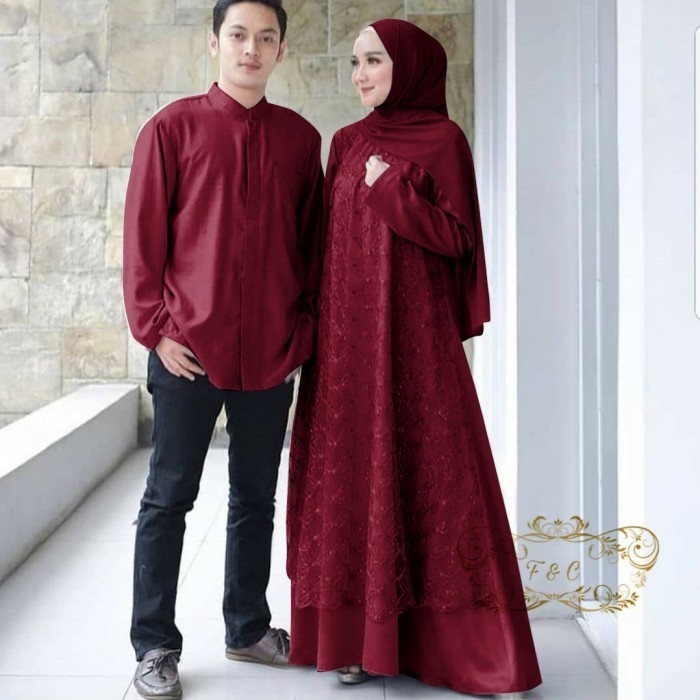 Couple Megumi maroon size L baju pasangan brukat cantik murah Meg at -Agr