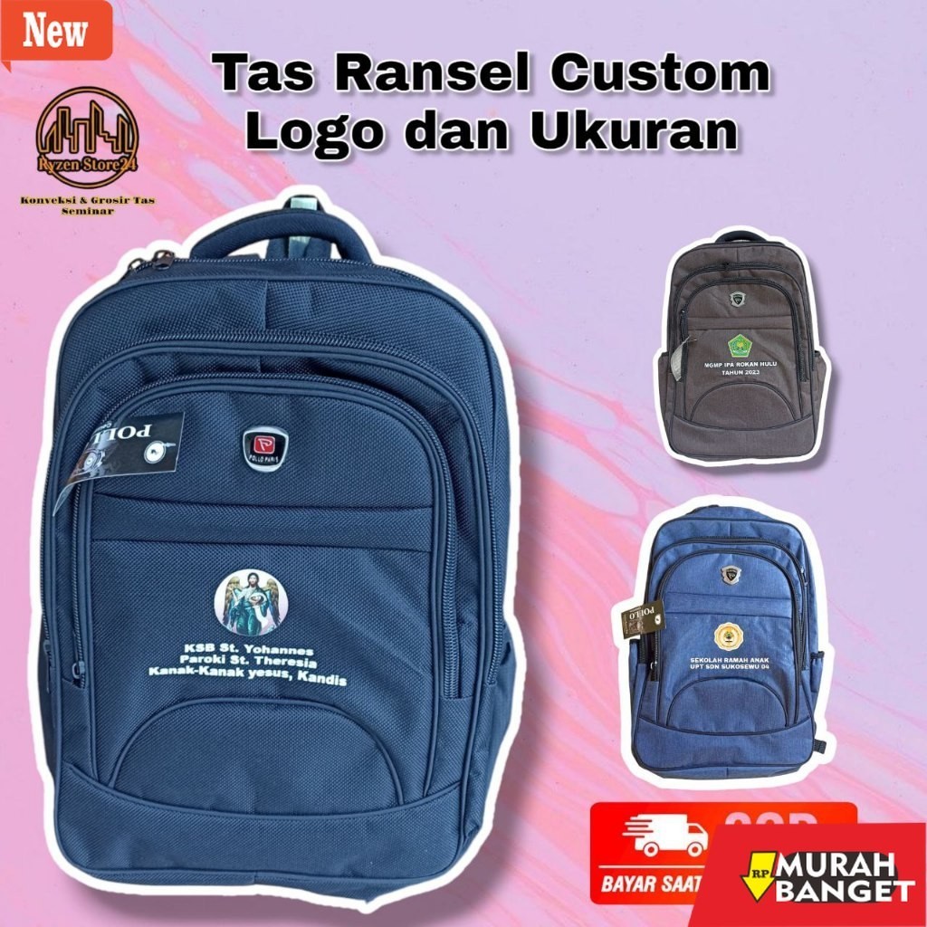Tas Ransel Pria Kekinian Tas Ransel Polo Dewasa Tas Seminar Bisa Custom Bahan Denim dan Kanvas