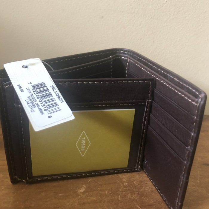 NWT Dompet Pria Fossil Lufkin Traveler dark brown