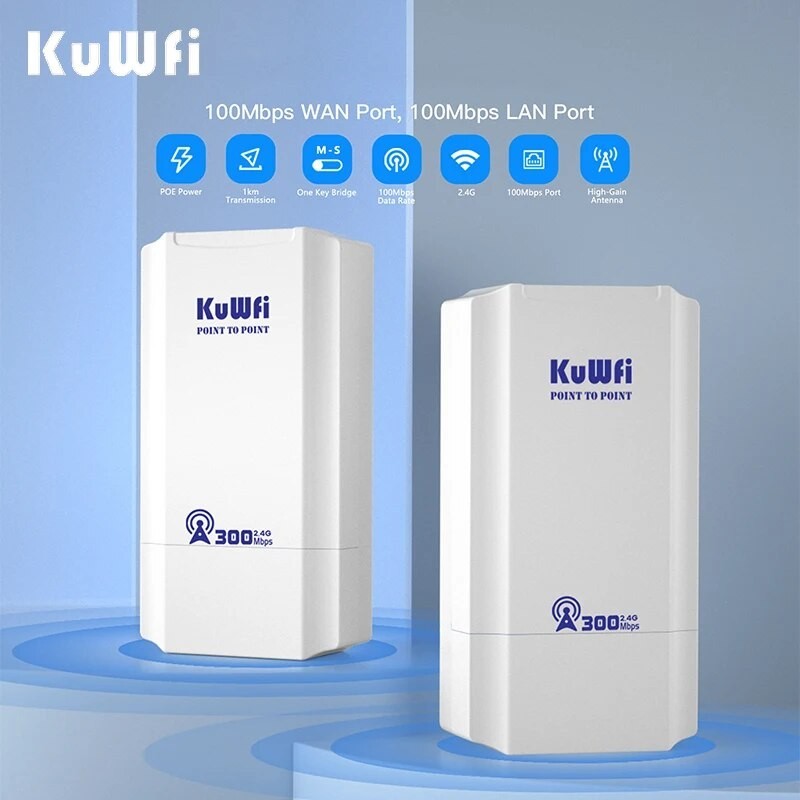 KuWFi Outdooor Wifi Repeater 300Mbps CPE Wireless 2.4G WiFi Bridge Long Range Extender AP Access int