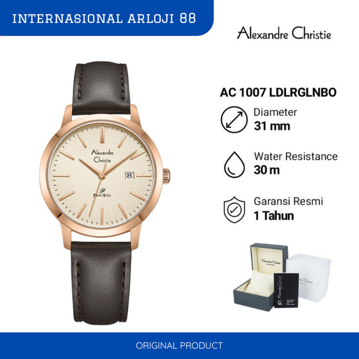 JAM TANGAN WANITA ORIGINAL ALEXANDRE CHRISTIE AC-1007 KULIT ( BROWN ROSEGOLD )