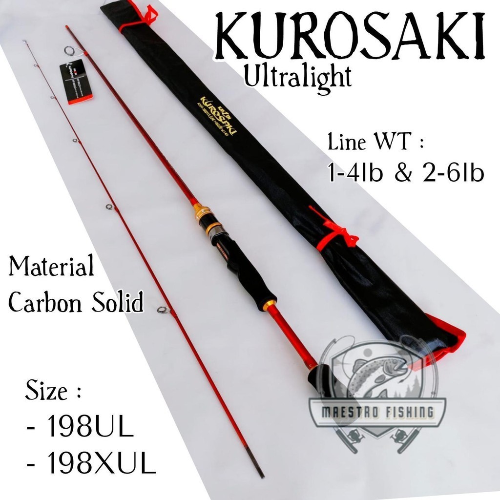 Kaizen Kurosaki 198 XUL 1-4lb & UL 2-6lb Joran Spinning Ultralight Bahan Carbon Solid Tangkai Tongka