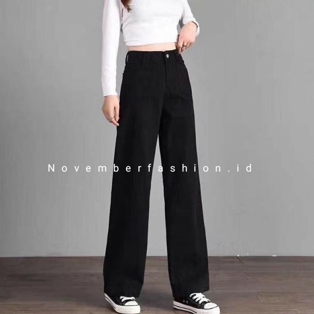 Celana jeans kulot wanita polos hitam