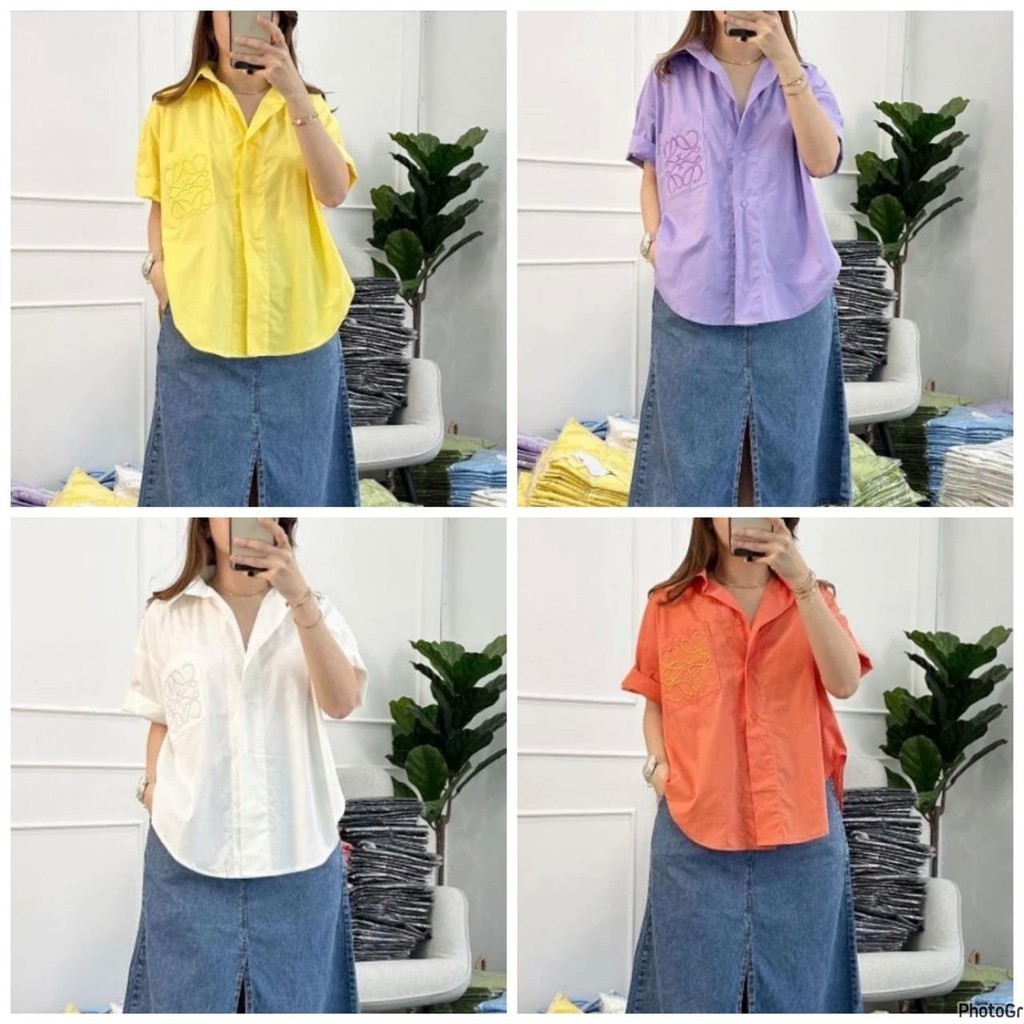 OVERSIZED SHIRT - KEMEJA WANITA LENGAN PENDEK BORDIR