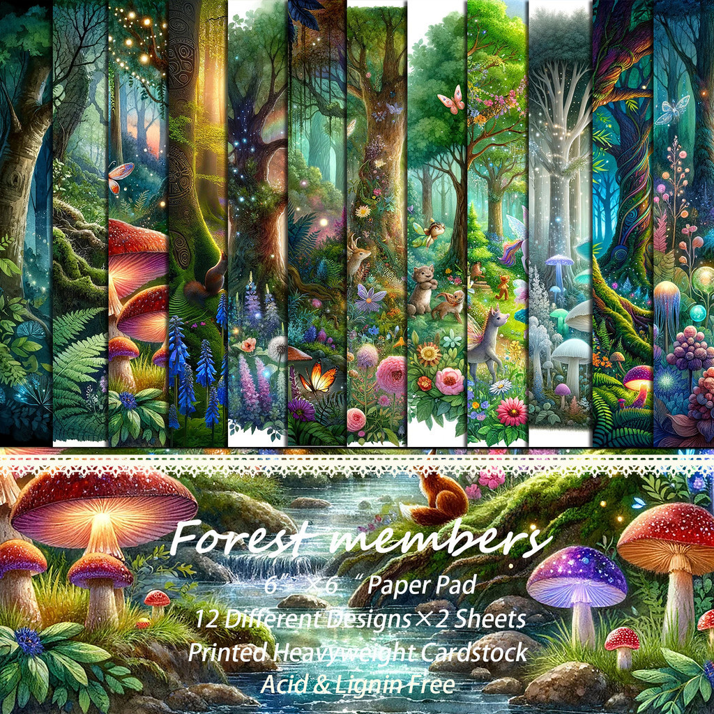 

24sheets(12patterns) Writable Animal Forest Theme Scrapbook Paper Pads,Perfect for Mini Gift Packaging,Journals,Arts Craf