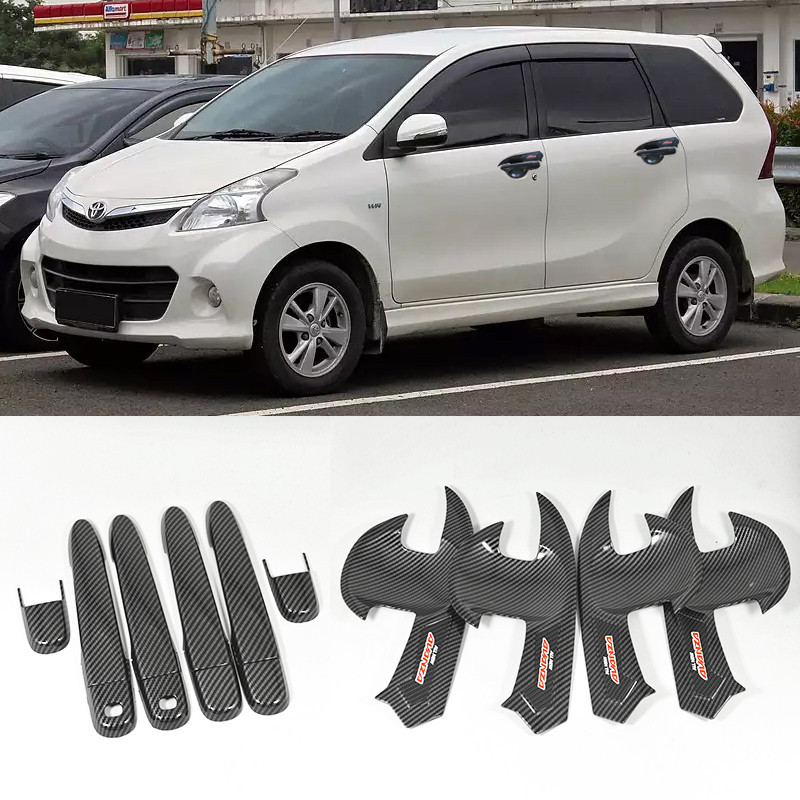 Glossy accessories black Carbon fiber pattern car side door handle bowl cover trim for TOYOTA AVANZA