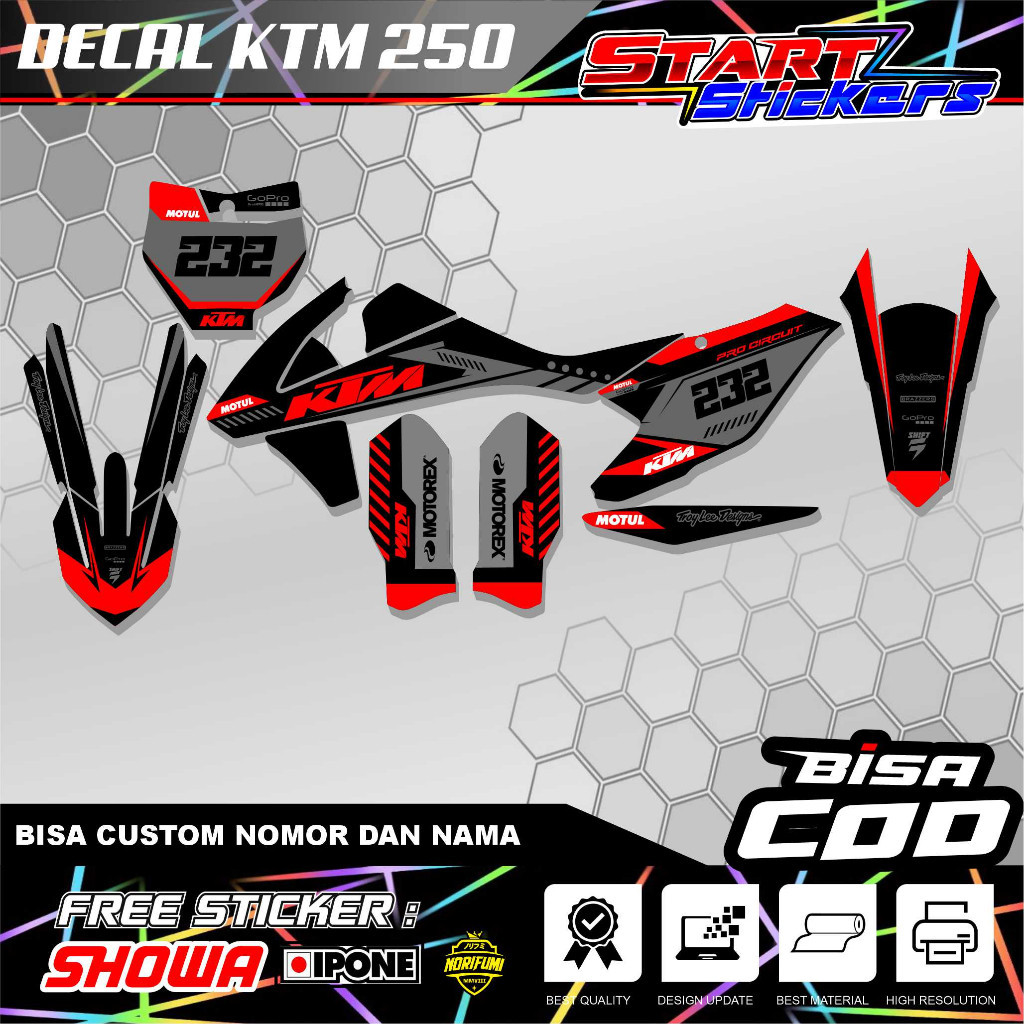 DECAL PREMIUM FULL BODY KTM 250 / DECAL FULL BODY MOTOR KTM 250 SUPER GLOSSY
