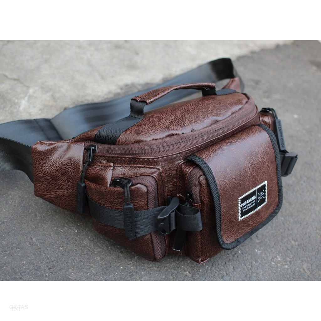 Waistbag Tactical Polo Amstar Kulit PU Leather Premium Waterproof Tas Pinggang Tas Selempang Dada