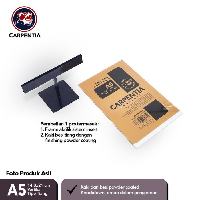 

[KUALITAS TERBAIK] Carpentia Stand Akrilik Besi /Tiang A5 Vertikal 14,8x21cm /Brosur Menu - Hitam