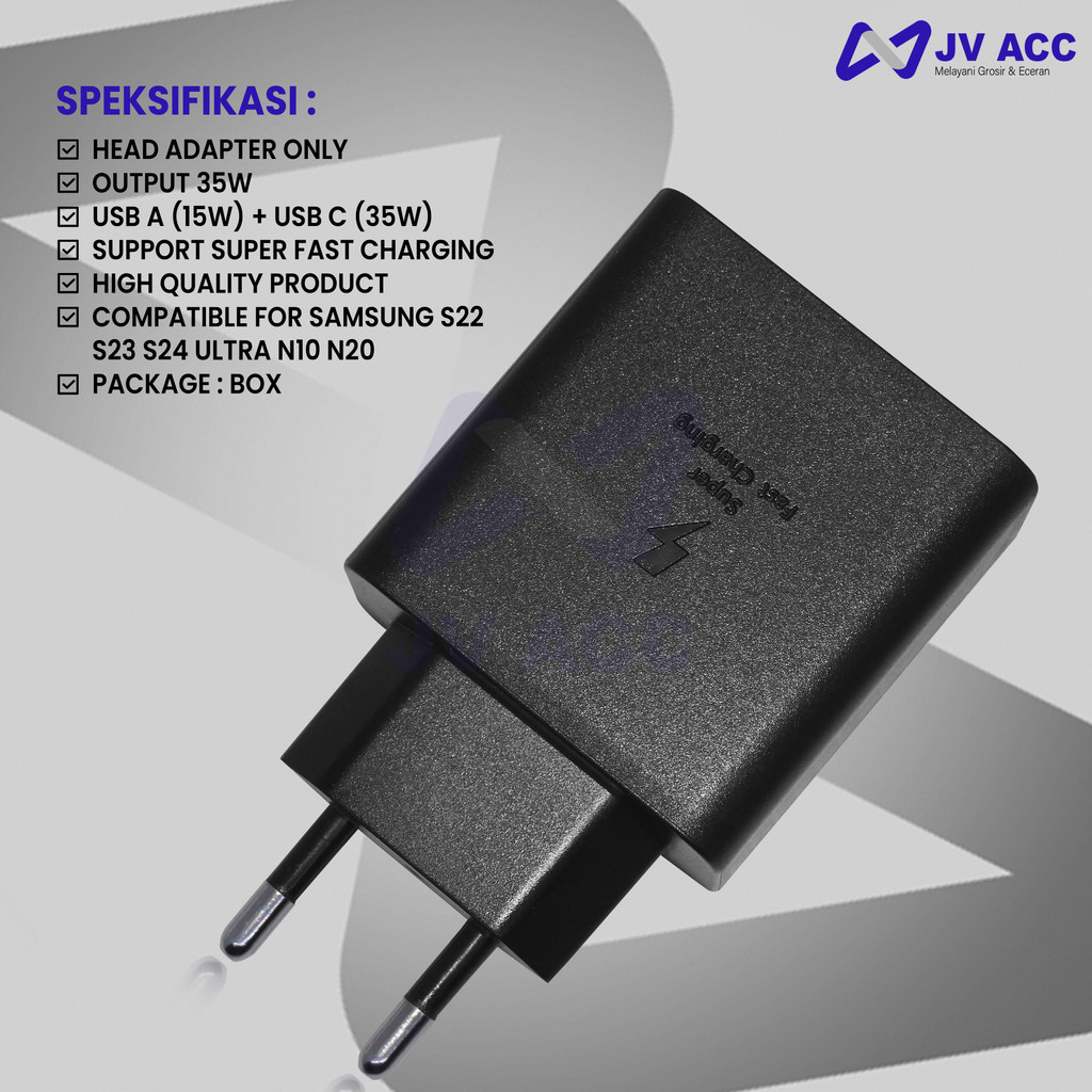 Ay00 ADAPTER BATOK CHARGER 35W PD USB C SUPER FAST CHARGING FOR SAMSUNG S22 S23 S24 ULTRA N10 N20