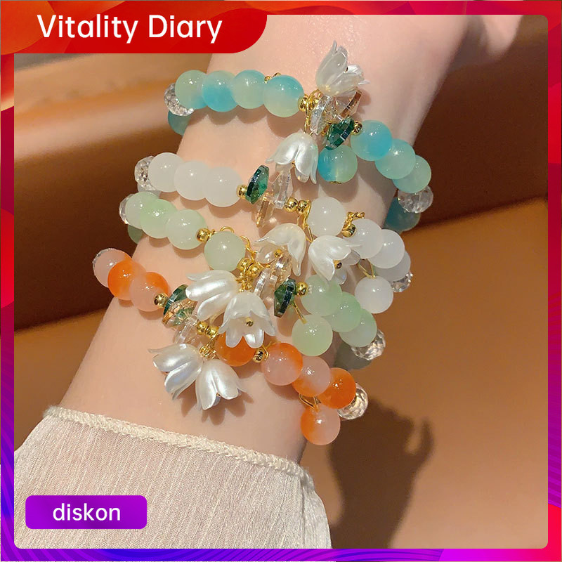 【COD❤️】Gelang Tridatu Asli Bali Manik Kristal Anggrek Lonceng Imitasi Liontin Bunga Mengkilap Gelang