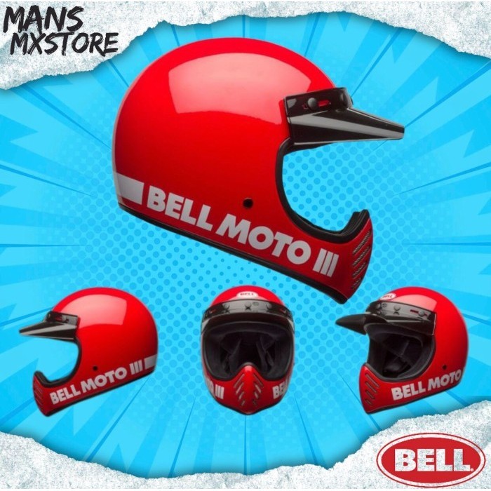 HELM BELL MOTO-3 CLASSIC RED FULL FACE HELMET ORIGINAL RETRO
