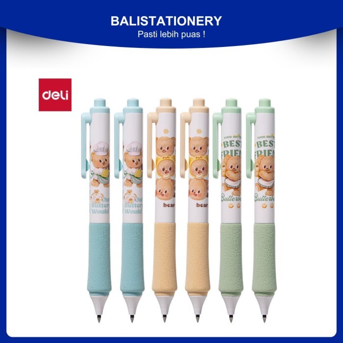

Deli Gel Pen Pulpen ButterBear Black Hitam 0.5mm HY001 Retractable Cetek