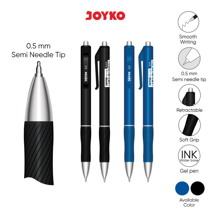 

JOYKO Gel Pen Pulpen Pena GP-408 0.5 mm - Retractable Warna Hitam
