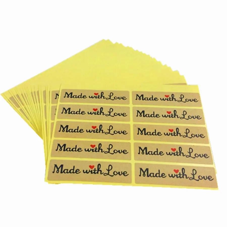 

100pcs/pack Made With Love Stickers Leather Rectangular Packaging Stationery Seal Labels Background Scrapbooking 5.5*1.5cm