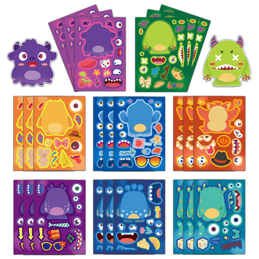 

8Pcs pieces/pack of original little monster face swap stickers personalized hot sale make a face creative DIY puzzle stickers