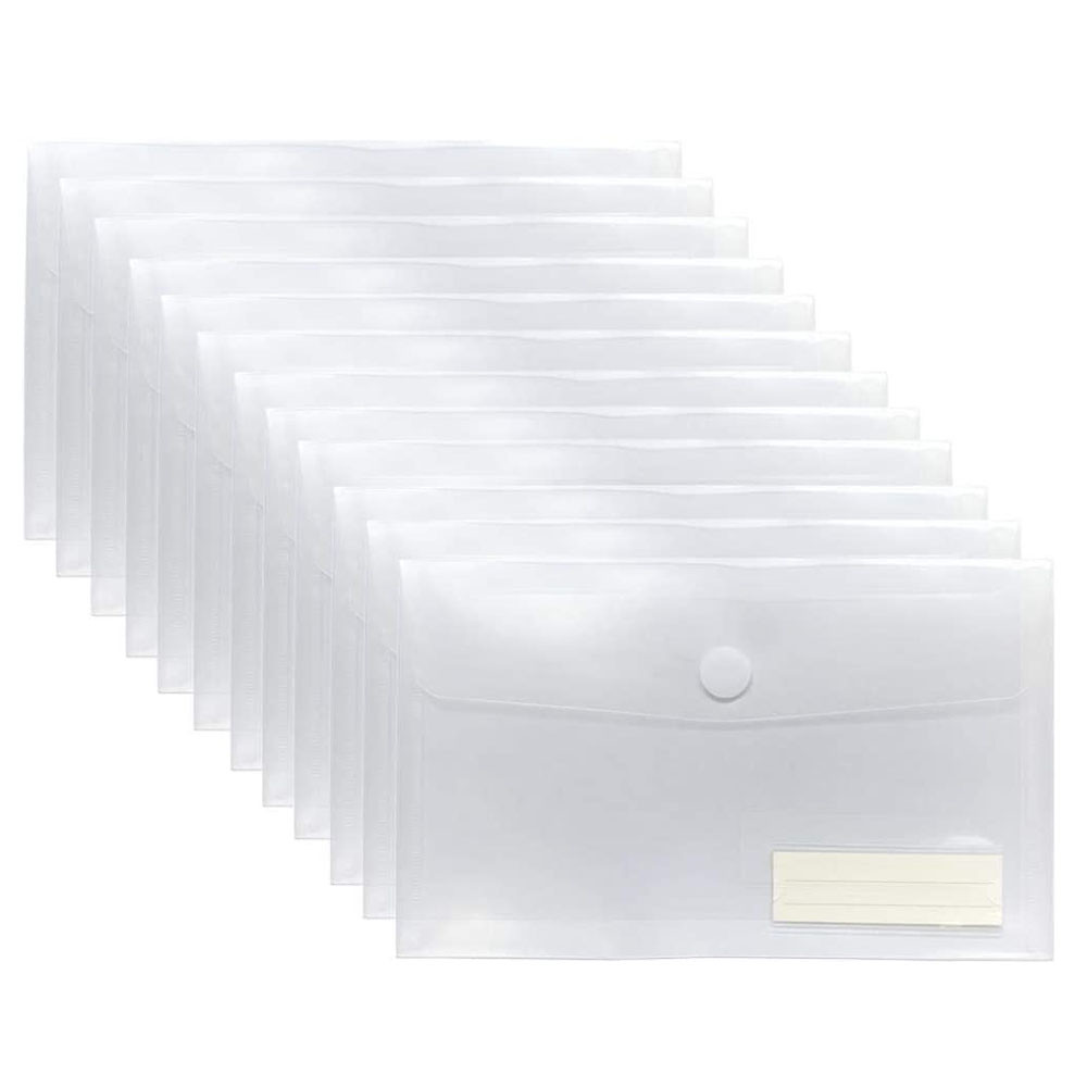 

12pcs A5 Large Plastic Clear Envelopes Folder with Hook & Loop Closure 15x25cm Invoice Receipt Cash Organizers with Label Pocket