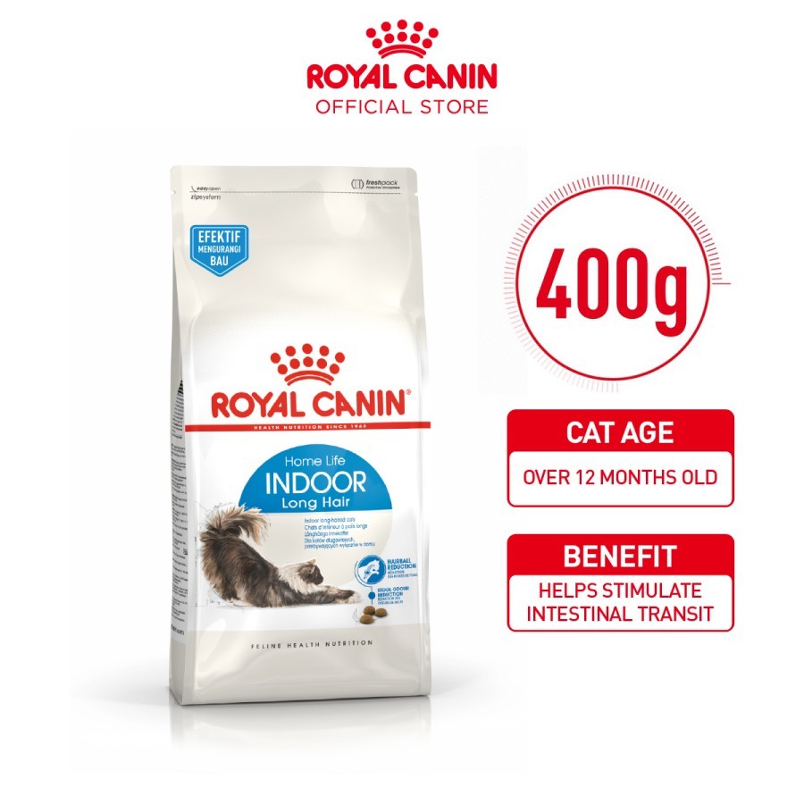 Makanan Kucing ROYAL CANIN Feline Indoor LONG Hair 400gr