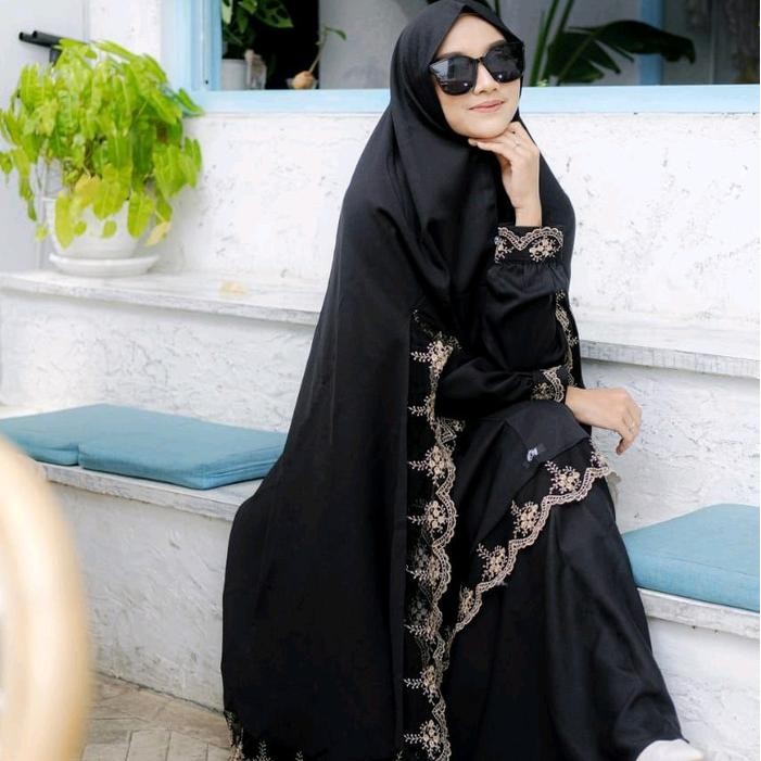 AJWA SYARI UMROH GAMIS RENDA PENGAJIAN SERAGAM UMROH GAMIS PUTIH RENDA KHIMAR SYARI JUMBO Muslim Dre