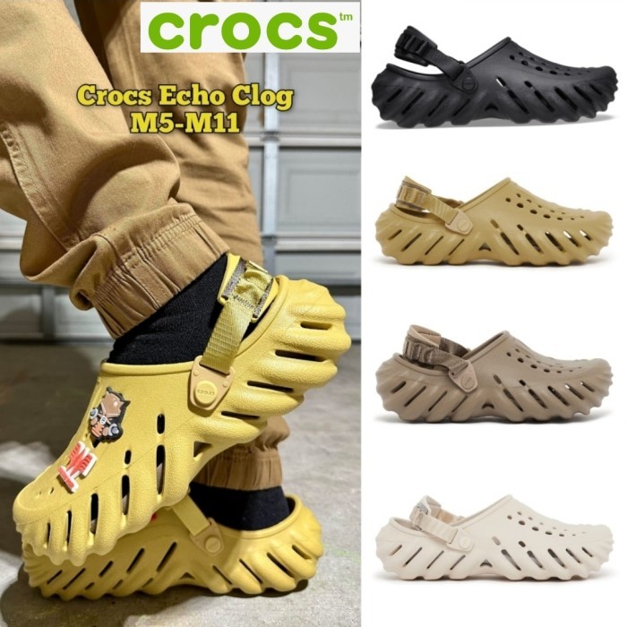 [[New Collection]] Crocs Clog Echo / Sandal Crocs Echo Unisex / Crocs pria - Putih, 37