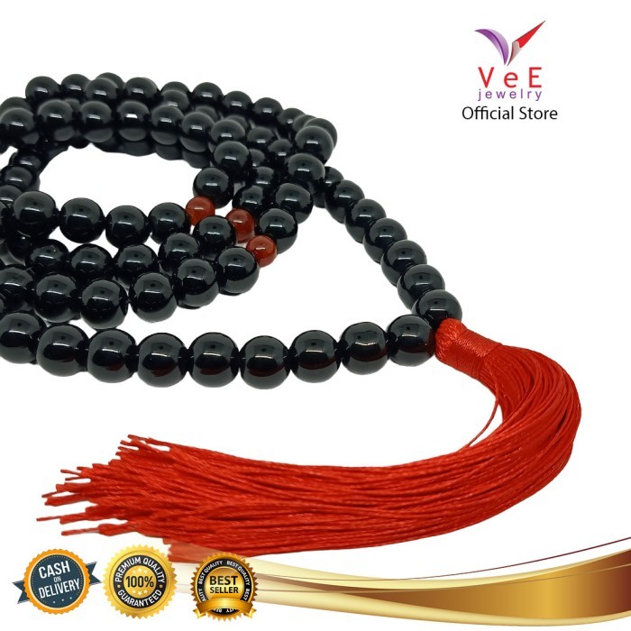 Tasbih Budha 108 Butir Batu Giok 12mm Hitam - VeE Kalung Tasbih Buddha